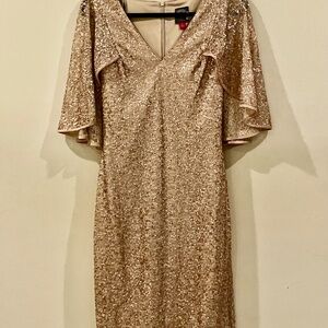 Vince Camuto Gold Sequin Dress With Capelet Arms